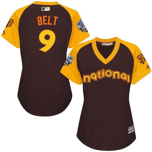 Giants #9 Brandon Belt Brown 2016 All-Star National League Women's Stitched MLB Jersey - Click Image to Close